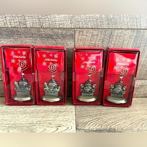 Christmas place setting Card Holders picture Santa Snowman metal silver Set Of 4